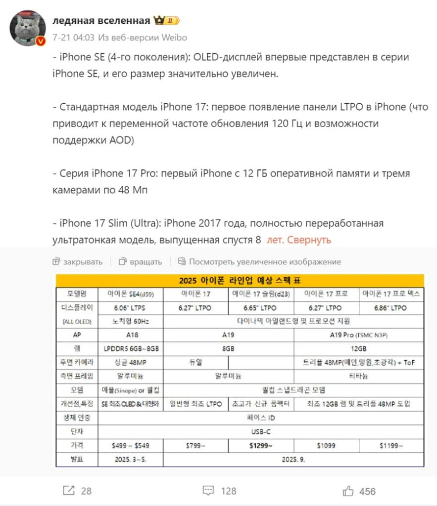 Ice Universe об iPhone 17 Slim