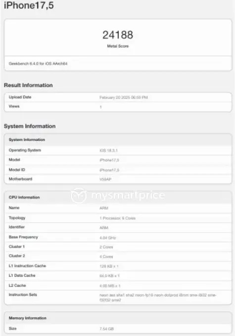 Geekbench iPhone 16e